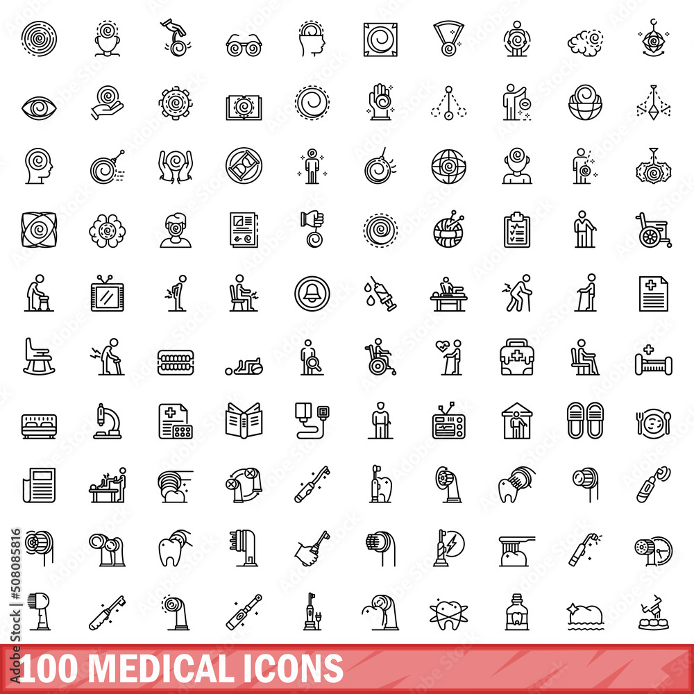 Wall mural 100 medical icons set. outline illustration of 100 medical icons vector set isolated on white backgr - Wall murals