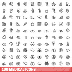 100 medical icons set. Outline illustration of 100 medical icons vector set isolated on white background