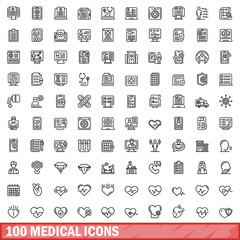 100 medical icons set. Outline illustration of 100 medical icons vector set isolated on white background