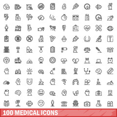 100 medical icons set. Outline illustration of 100 medical icons vector set isolated on white background