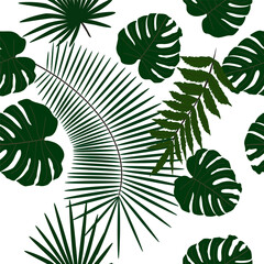 Tropical green seamless background palm leaves. Natural beauty. Spring decoration. Elegant decoration. Cute floral print. Seamless floral pattern.