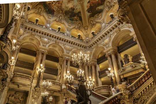 Paris, France, March 31 2017: Interior view of the Opera National de Paris Garnier, France. It was built from 1861 to 1875 for the Paris Opera house