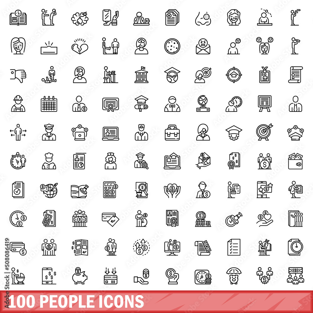 Sticker 100 people icons set. outline illustration of 100 people icons vector set isolated on white backgrou - Stickers