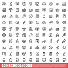 Fototapeta na wymiar 100 school icons set. Outline illustration of 100 school icons vector set isolated on white background
