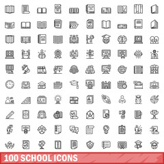 Fototapeta na wymiar 100 school icons set. Outline illustration of 100 school icons vector set isolated on white background