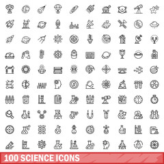 Fototapeta na wymiar 100 science icons set. Outline illustration of 100 science icons vector set isolated on white background