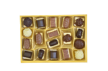 Top  View of a Box of Chocolates, isolated on white Background