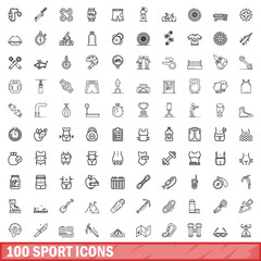 100 sport icons set. Outline illustration of 100 sport icons vector set isolated on white background