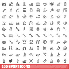 100 sport icons set. Outline illustration of 100 sport icons vector set isolated on white background