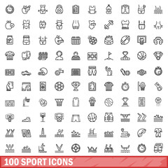Fototapeta premium 100 sport icons set. Outline illustration of 100 sport icons vector set isolated on white background