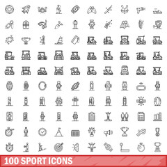 100 sport icons set. Outline illustration of 100 sport icons vector set isolated on white background
