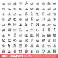 100 transport icons set. Outline illustration of 100 transport icons vector set isolated on white background