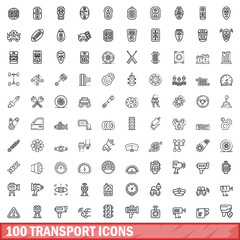 100 transport icons set. Outline illustration of 100 transport icons vector set isolated on white background