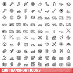 100 transport icons set. Outline illustration of 100 transport icons vector set isolated on white background