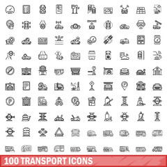 100 transport icons set. Outline illustration of 100 transport icons vector set isolated on white background