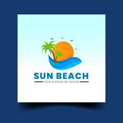 Sun beach creative logo template