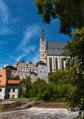 St. Vitus Church in Český Krumlov, Czech Republic. National Cultural Monument in late-gothic style, near Vltava river. 
