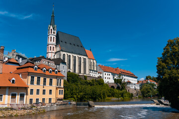 Fototapeta na wymiar St. Vitus Church in Český Krumlov, Czech Republic. National Cultural Monument in late-gothic style, near Vltava river. 