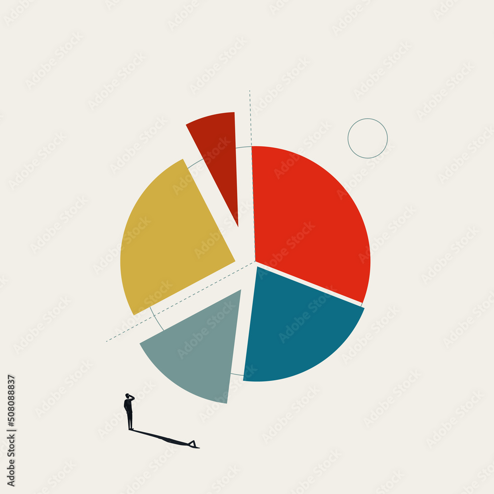 Wall mural Business market share presentation with pie chart, vector concept. Symbol of growth, success. Minimal illustration