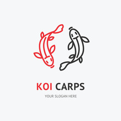 Koi Carps Fish Sign Thin Line Icon Emblem Concept. Vector