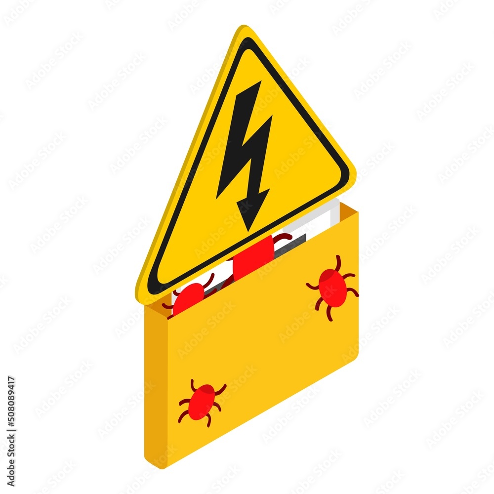 Poster threat detected icon isometric vector. bug attack on document, high voltage sign. malware removal, i