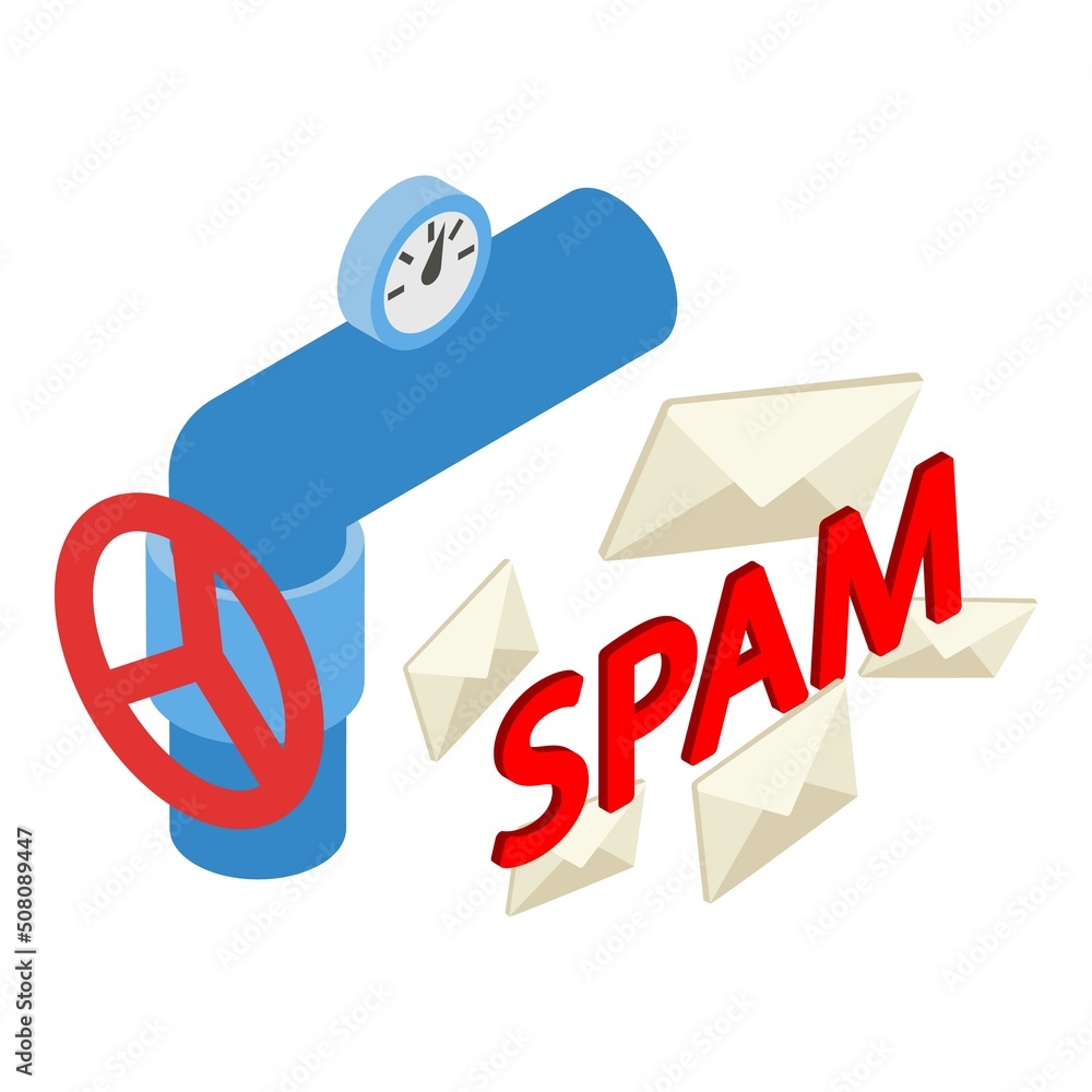 Poster spam attack icon isometric vector. closed white mail envelope and part pipe icon. info garbage and s