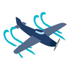 Military airplane icon isometric vector. Blue war plane flying in air flow icon. Air transport, fighter plane, military aviation