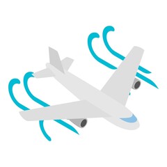 Transport aircraft icon isometric vector. Modern jet airliner flying in air flow. Plane, airliner, aviation, air transport