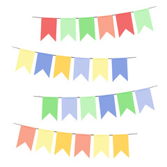 Obraz premium Multicolored colorful checkboxes for children's party, Isolated vector stock illustration. Garland of hanging flags. Set.