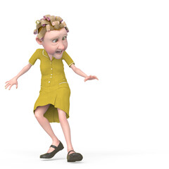 grandma nurse cartoon looking down and scared in white background