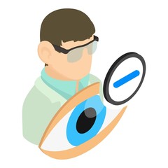 Treatment myopia icon isometric vector. Ophthalmologist, human eye, minus sign. Eye health, myopia, ophthalmology concept