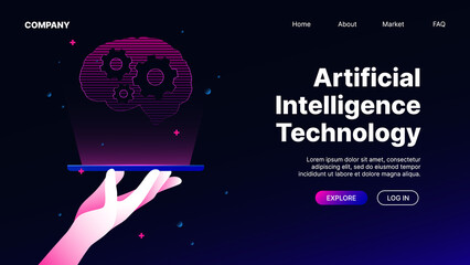 Artificial Intelligence Technology. Gradient Landing Page Template. Vector illustration