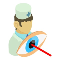 Laser surgery icon isometric vector. Ophthalmologist, laser beam, human eye icon. Correction for vision, ophthalmology concept, healthcare