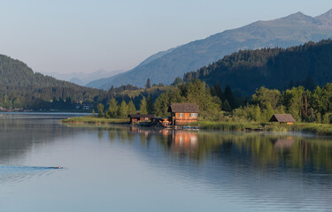 Beautiful morning on the Weissensee lake in Austria