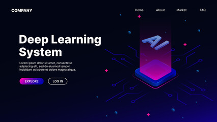 Deep Learning System Banner. Landing page for Website, Gradient Theme. Vector illustration