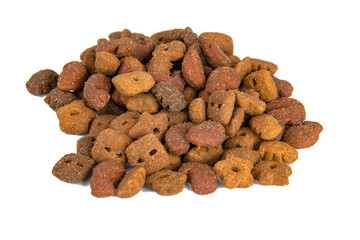 Cat's dry food snack crispy isolated on the white background