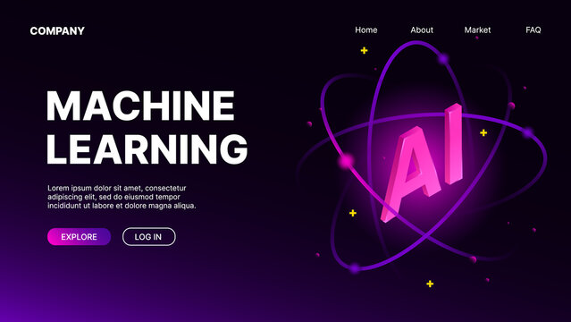 Machine Learning. AI Web Banner, Landing page Template. Vector illustration