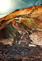 Volcán del Teide en el Parque Nacional de Tenerife. Islas Canarias.Detalle de rios de lava y roca