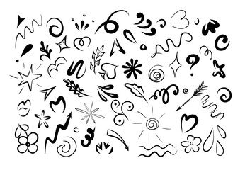 Hand drawn graphic design elements isolated on white background.Hand drawn in doodle vector illustration.Set of different elements.