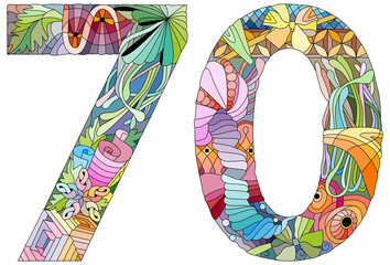 70 number vintage font. Engraving design. Vector illustration.