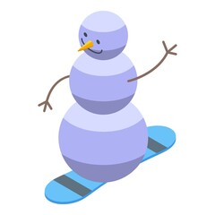 Snowman on snowboard icon isometric vector. Winter snow. Cute xmas