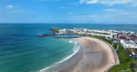 Aerial photo of Portrush Beach Atlantic Ocean North Coast County Antrim Northern Ireland by drone © Peter Steele