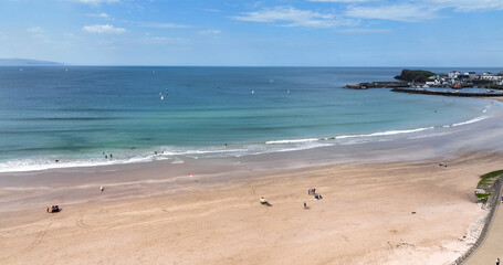 Aerial photo of Portrush Beach Atlantic Ocean North Coast County Antrim Northern Ireland by drone