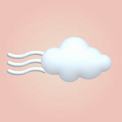 3d cartoon style weather icon cloud with wind. Vector