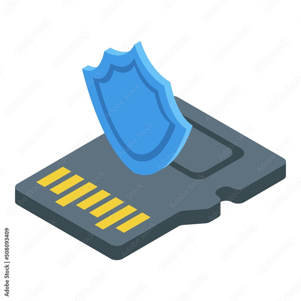 Poster sd card icon isometric vector. data storage. memory flash