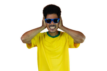 Soccer Brazilian  Fan Celebrating Isolated on White