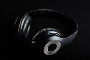close-up studio headphones on a black background