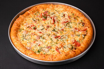 Homemade pizza, pizza on a black background, Georgian cuisine