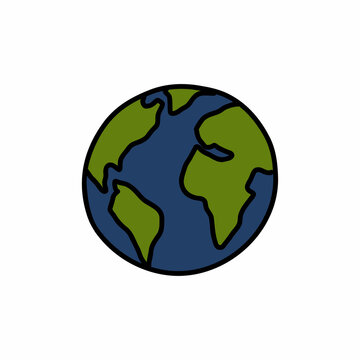Earth doodle icon, vector color line illustration