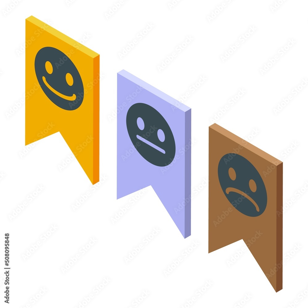 Poster satisfaction level flags icon isometric vector. customer feedback. rate indicator